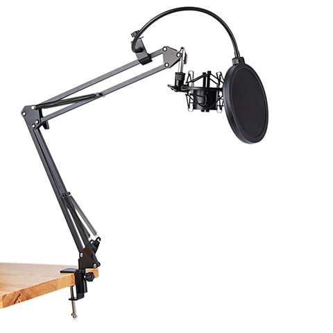 Настольная стойка для микрофона пантограф HY-NB3 с держателем для микроофона Паук и поп-фильтром 15.5 см ► Photo 1/6