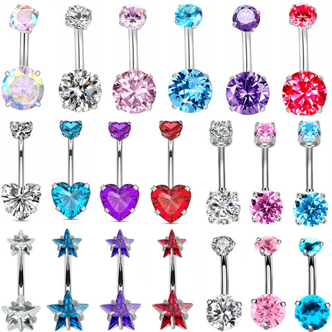 1/2Piece crystal belly button piercing 14G zircon heart belly bar cute navel piercing jewelry shiny navel bar cartilage earring ► Photo 1/6