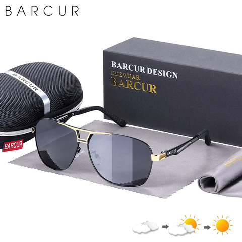 BARCUR Pilot Photochromic Sunglasses Metal Frame Men Polarized Sun Glasses Glass Eyewear Trend Styles UV400 Protection ► Photo 1/6