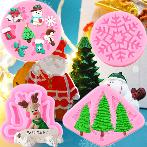 3D Christmas Decoration Snowflake Silicone Molds Deer Santa Claus Fondant Mould Cake Decorating Tools Candy Chocolate Moulds ► Photo 1/6