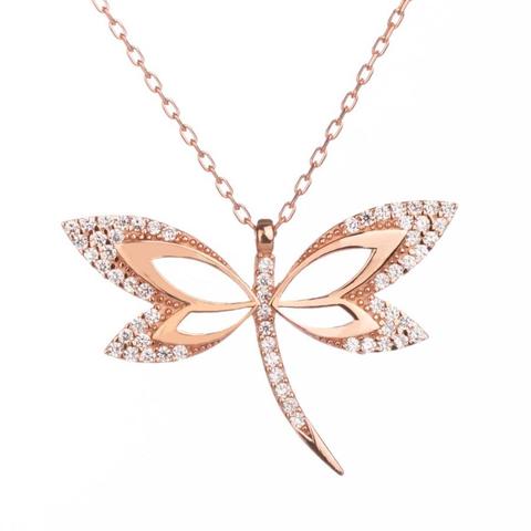 925 Sterling Silver Women's Dragonfly Necklace with White Zircon Stones Silver Chain Necklace Animal Pendant for Women ► Photo 1/1