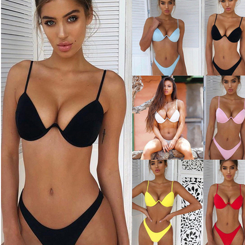 Bathing Suit Women Bikini Set Push Up Padded Bra Biquini Beach Monokini Thong Swimsuit Brazilian Beachwear 2Pcs Swimwear ► Photo 1/6