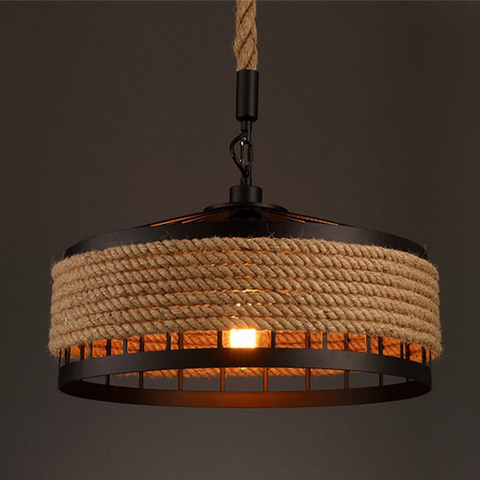 Vintage Industrial Hemp Rope Ceiling Lamp Home Bar Restaurant Round Chandelier Decorative Night Light (Without Bulb) ► Photo 1/6