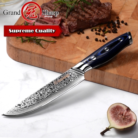 Damascus Steak Knife Chef Kitchen Tools VG10 Japanese Stainless Steel Utility Tomato Gadgets Blue G10 Handle Slicing Cutlery ► Photo 1/6