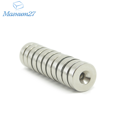 Neodymium magnet disc d18x5 M4 with a hole under the self-tapping ► Photo 1/3