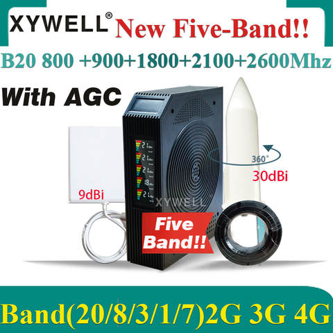 Amplifer 4G B20 800 900 1800 2100 2600Mhz Five-Band Cellphone Cellular Booster GSM Repeater 2G3G4G Signal Amplifier LTE UMTS DCS ► Photo 1/6