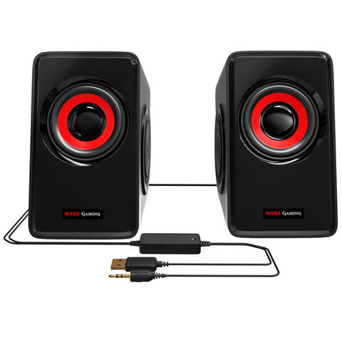 Mars Gaming MS1, Gaming 10W speakers, Subwoofer, 3.5mm Jack, pc/Mac/smartphone/tablet, black and red ► Photo 1/5