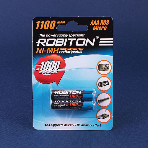 Battery мизинчиковый AAA robiton 1.2 V, 1100 mAh, NIMH 2 pieces per pack ► Photo 1/1