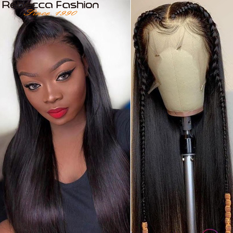Rebecca Straight Lace Closure Wig for Black Women 150% 4x4 Lace Wig with Baby Hair Pre-Plucked Lace Front Human Hair Wig 12