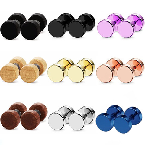 1Pair Wood Ear Stud Earring Men 6-14mm Stainless Steel Men Earring Stud Wood Fake Ear Plug Gauge Cheater Ear Plug Barbell Earing ► Photo 1/6