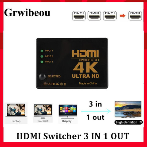 Grwibeou 3 Port 4K*2K 1080P Switcher HDMI Switch Selector 3x1 Splitter Box Ultra HD for HDTV Xbox PS3 PS4 Multimedia HOT Selling ► Photo 1/6