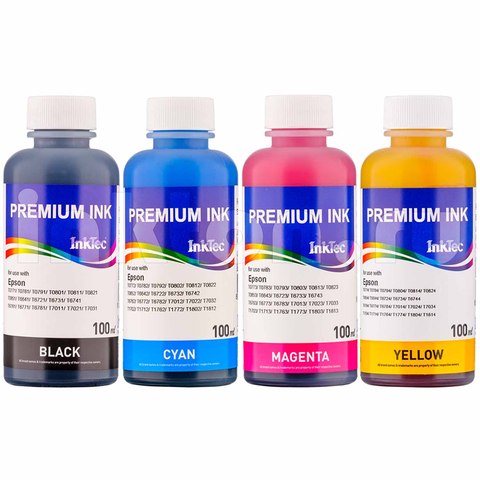 Ink for Epson L100, L110, L120, L200, L210, L300, L350, L355, L550, L555, L1300, 4x100 ml set ► Photo 1/1