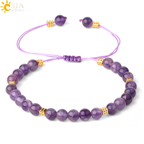 CSJA 6mm Natural Stone Strand Bracelets Purple Crystal Lapis Quartz Bead Braided Rope Adjustable Women Men Fashion Bracelet G544 ► Photo 1/6