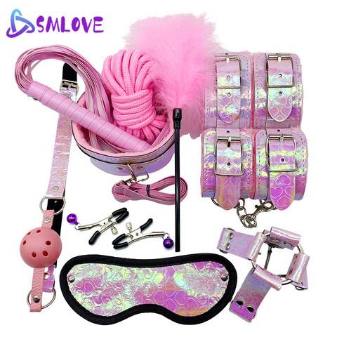 SMLOVE  Sex Handcuffs Nipple Clamps Rope BDSM Bondage Set Dazzling Feather Erotic Sex Toys Whip Collar Gag For Couples Women ► Photo 1/6