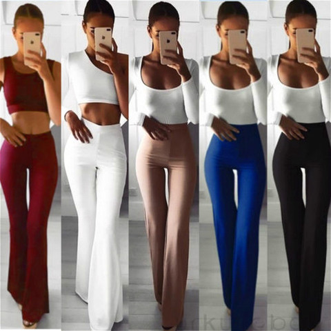 High Waist Flare Pants Women Office Ladies Elegant Long Pant Solid Wide Leg Bell-Bottom Trousers ► Photo 1/6