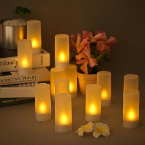 Rechargeable LED Flickering Flameless Candles Tealight Candles Lights with Frosted Cups Charging Base Yellow Light 4/6/12pcs/set ► Photo 1/6