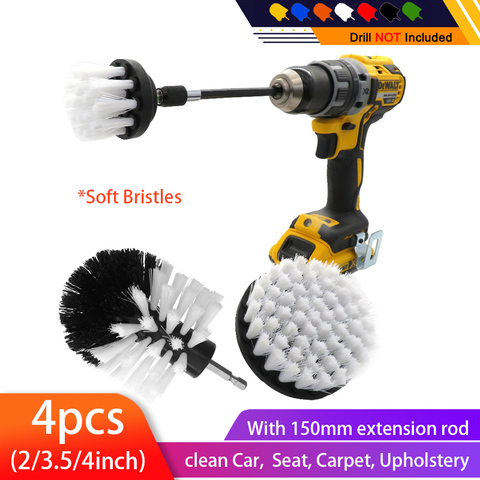 4pcs/set Drill Power Scrub Clean Brush Electric Drill Brush Kit with Extension for  Cleaning Car, Seat, Carpet, Upholstery ► Photo 1/6