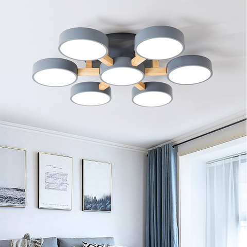 Modern Simple Nordic 220V LED Ceiling Light White Grey Green Metal Shade Wooden Lamp Bedroom Living Room Villa Hotel Pendant Lig ► Photo 1/6
