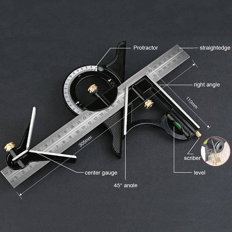 Agsu Ruler Tool Multifunctional Angle Ruler 12'' SAE Adjustable Protractor Quick Read ...
