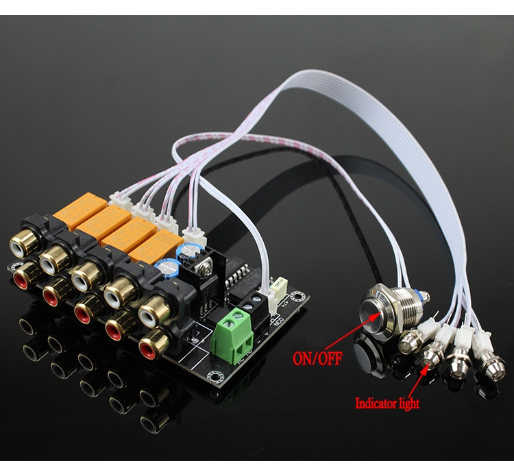AC/DC 4 input 1 output Audio Input Signal Selector Relay Board Stereo ...