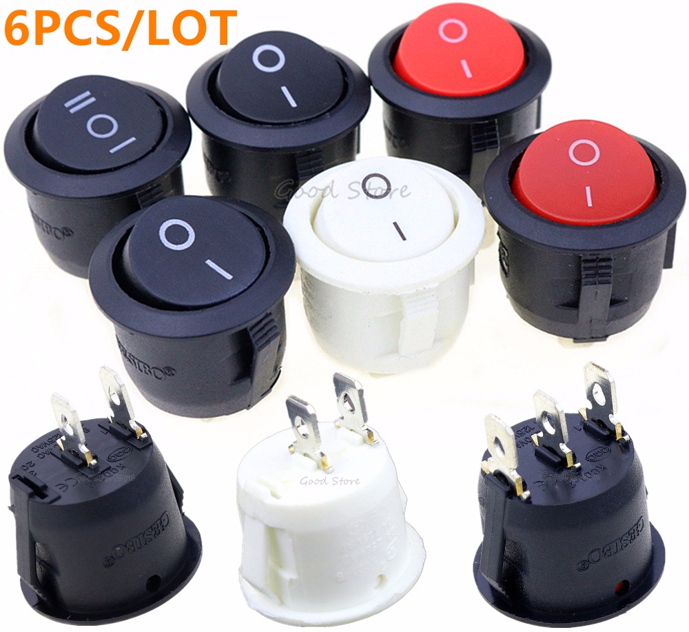 6Pcs KCD1-2 22mm Diameter Small Round Boat Rocker Switches Black Mini ...