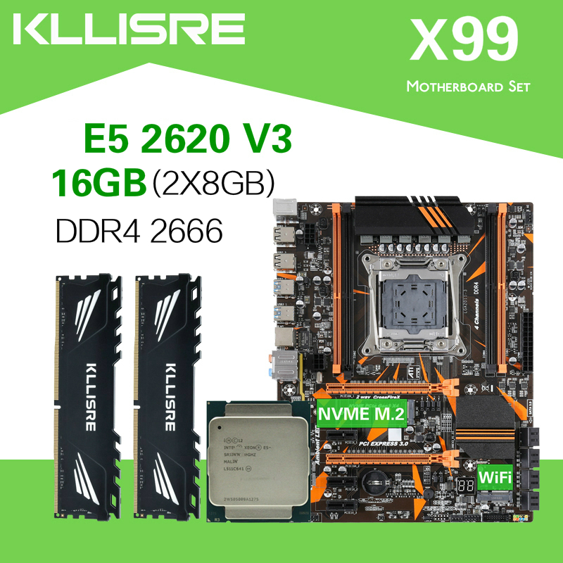 Kllisre X99 D4 motherboard set with Xeon E5 2620 V3 LGA2011-3 CPU 2pcs