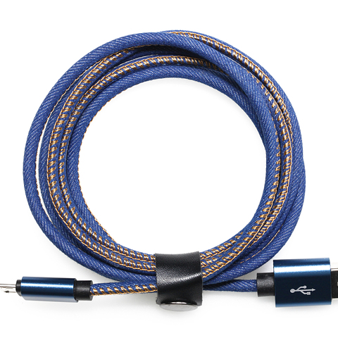Tela vaquera textil, USB C, Micro Puerto, Cable tipo c, puerto USB, 1,5 m, largo recto, color azul ► Foto 1/6