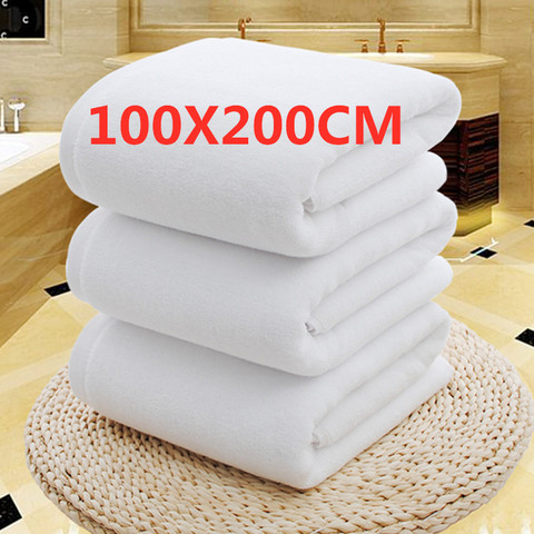 Toallas grandes de algodón de 100%, blancas, para Spa y gimnasio, ligeras y muy absorbentes, de secado rápido, 100x200CM ► Foto 1/6