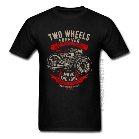 Motocicleta Vintage comunidad ciclo negro T camisa dos ruedas para siempre moto mover el alma camiseta de jinete padre día de algodón Hombre ► Foto 1/6