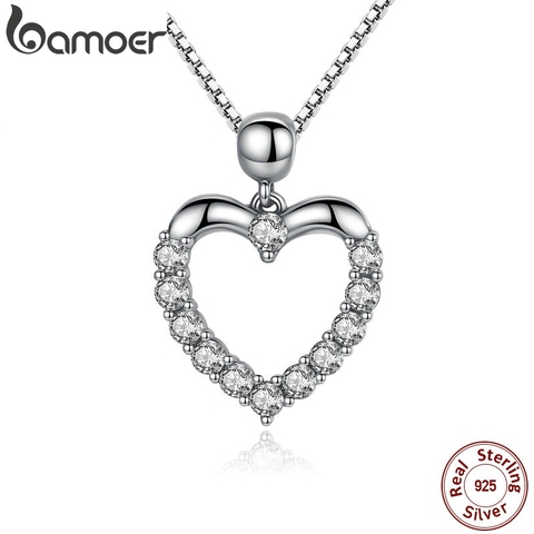 BAMOER-collar con colgante de corazón para mujer, de Plata de Ley 925 auténtica, accesorios de moda de alta calidad SCN025 ► Foto 1/6