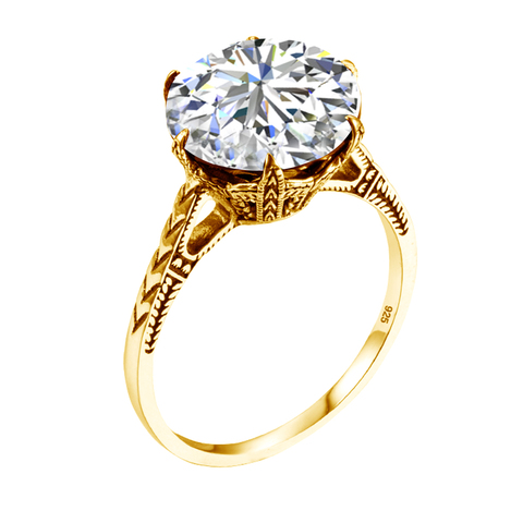 Szjinao-Anillo de moissanita de 6 quilates para mujer, anillos de plata de ley 925 auténtica dorados con diamantes de laboratorio indefinido, joyería ► Foto 1/6