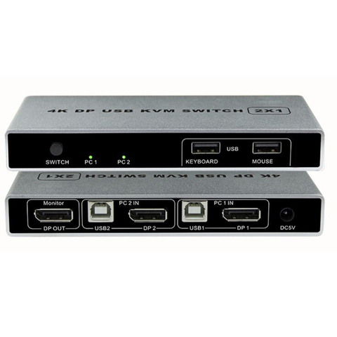 Doble puerto Displayport KVM interruptor USB Displayport KVM 144Hz DP conmutador 4KX2K/60Hz 2K/144Hz Displayport 2 en 1 USB KVM ► Foto 1/6
