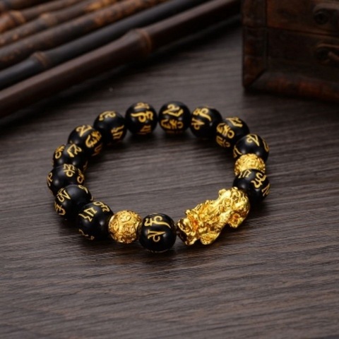 Pulsera con cuentas obsidiana para hombres de piedra de la suerte y la fortuna ► Foto 1/6