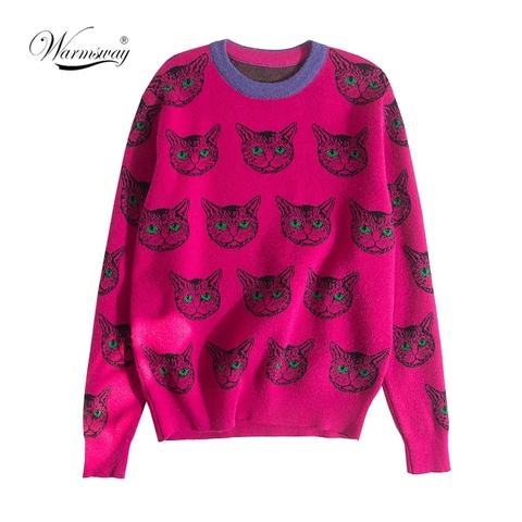 Jerseys de punto con estampado de gato de diseñador de pasarela para mujer 2022 Otoño Invierno manga larga Harajuku Sweet Jumper Clothe C-192-1 ► Foto 1/6