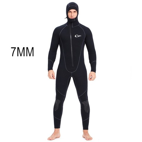 YONSUB-traje de buceo de neopreno con capucha para hombre, ropa de caza subacuática, surf, cremallera frontal, pesca submarina, Snokeling, 7MM ► Foto 1/6