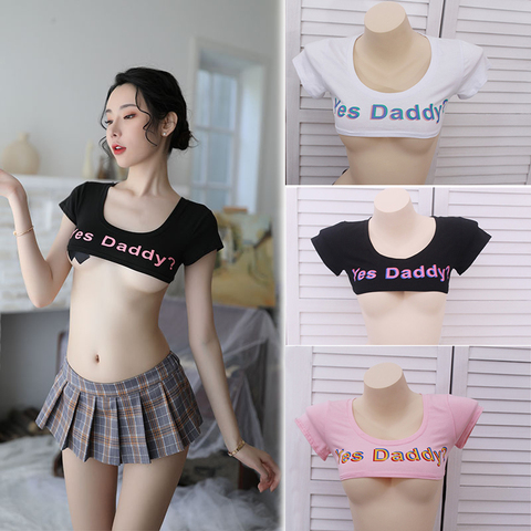 Camiseta con estampado de Yes Daddy para mujer, top corto sexy para mujer, camiseta divertida para fiesta blanca y club nocturno, playera japonesa para trajes de club ► Foto 1/1