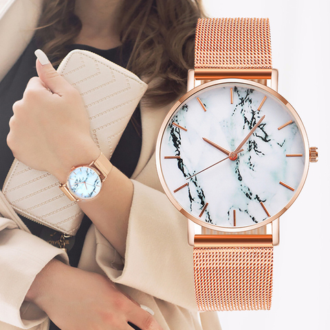 Reloj de pulsera de malla de oro rosa para mujer, cronógrafo de mármol creativo, relojes para regalo femenino ► Foto 1/6