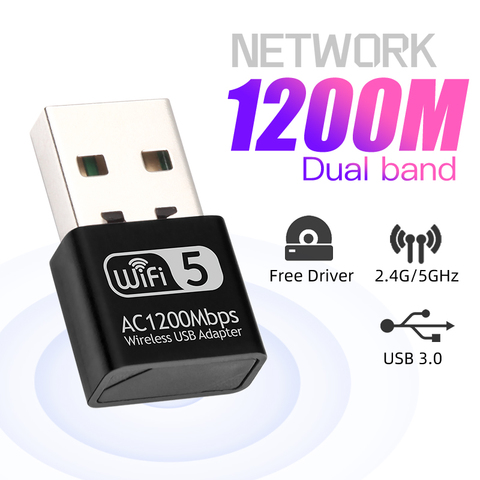 Mini tarjeta Lan de red de adaptador Wifi USB de 1200Mbps para PC, Dongle Wifi de doble banda, receptor inalámbrico de 2,4G y 5G, para ordenador portátil de escritorio ► Foto 1/6