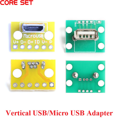 Toma de corriente USB Micro USB 2,0 hembra con placa PCB, Conector Hembra USB de 2,54mm, adaptador de tipo Vertical de 180 grados, nuevo ► Foto 1/6