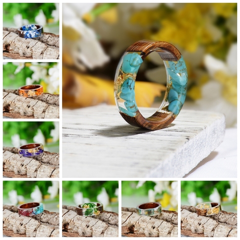 Anillo de resina de madera hecho a mano para mujer, gran oferta, flores secas, plantas dentro de la joyería, anillo de resina, anillo transparente de aniversario para mujer 2022 ► Foto 1/6