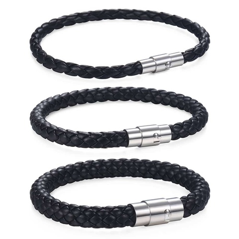 Pulsera masculina Trenzada Marrón Negro Hombre Hecho Pulseras de cuero para hombres Pulsera Broche de acero inoxidable Hombre Joyería Moda 2022 Venta por mayor Hip Hop 4 6 8mm Longitud personalizada ► Foto 1/6