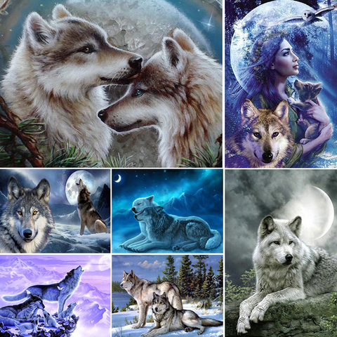 Kit de pintura de lobo de diamantes 5D, bordado completo de animales cuadrados, imagen de arte mosaico, diamantes de imitación para decoración bordada con aguja, regalo ► Foto 1/6