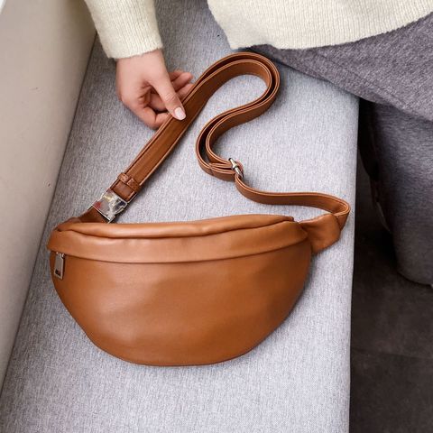 Riñonera de cuero para mujer, bolso de pecho de diseñador, a la moda, con cinturón, riñonera para teléfono sólido ► Foto 1/6