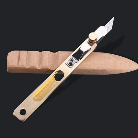 Cuchillo de cuero de acero inoxidable con mango de latón, herramienta de corte para manualidades de cuero ► Foto 1/6
