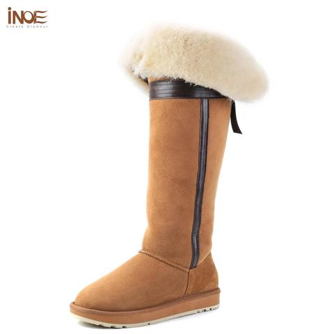 Moda estilo sobre la rodilla alto Bowknot alta piel forrada larga botas de nieve para mujer botas de invierno zapatos piel de oveja natural ► Foto 1/6