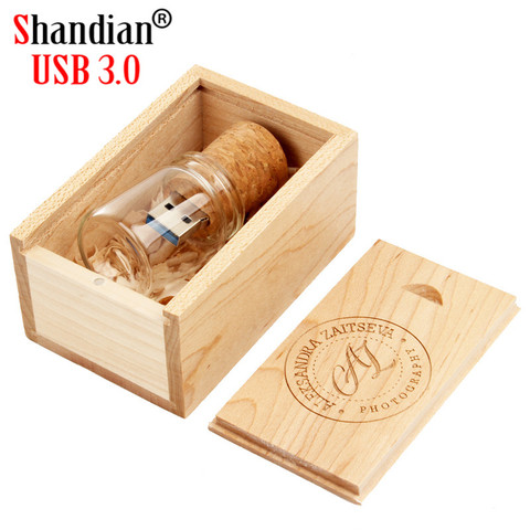 SHANDIAN-unidad Flash USB 3,0, botella de vidrio, 4GB, 8GB, 16GB, 32GB, 64GB, 128GB, pluma para regalo de fotografía, unidad de memoria con logotipo personalizado gratis ► Foto 1/6