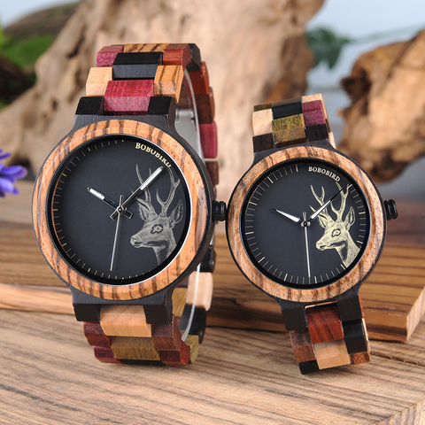 BOBO BIRD-Reloj de madera para hombre y Mujer, Reloj de pulsera personalizado para cumpleaños y San Valentín, regalo especial ► Foto 1/6