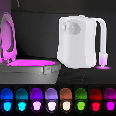 Luces LED con Sensor de luz por movimiento PIR nocturna, lámpara de noche para baño, lavabo, 8 colores ► Foto 1/1