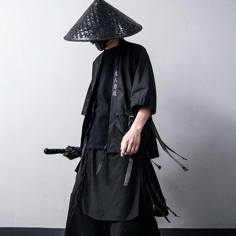 Cárdigan Kimono tradicional japonés de algodón negro, moda de escenario, disfraz de Cosplay de Haori Samurai, abrigo de estilo chino, ropa de calle ► Foto 1/5