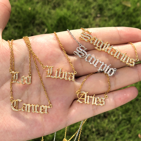 Collar de constelación de letras de circón para mujer, Gargantilla del zodiaco de acero inoxidable 12, joyería del alfabeto, bisutería femenina ► Foto 1/6